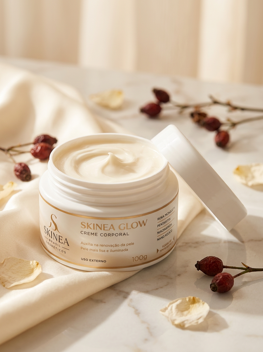 Botânicos de rosa mosqueta sobre tecido cru — ingredientes naturais SKINEA
